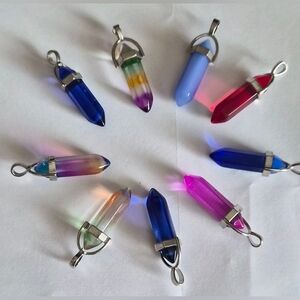 9 Crystal Point Pendants - Assorted Colors